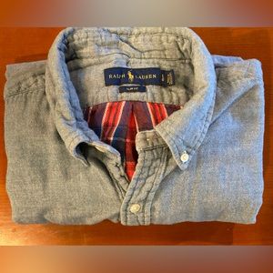 Ralph Lauren Slim Fit Lined Mens Shirt Size L Long Sleeve Button Front Blue